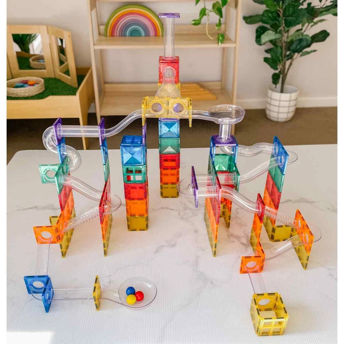Bausteine CONNETIX Connetix Magnetbausteine Kugelbahn Rainbow Ball Run Pack 92 Teile
