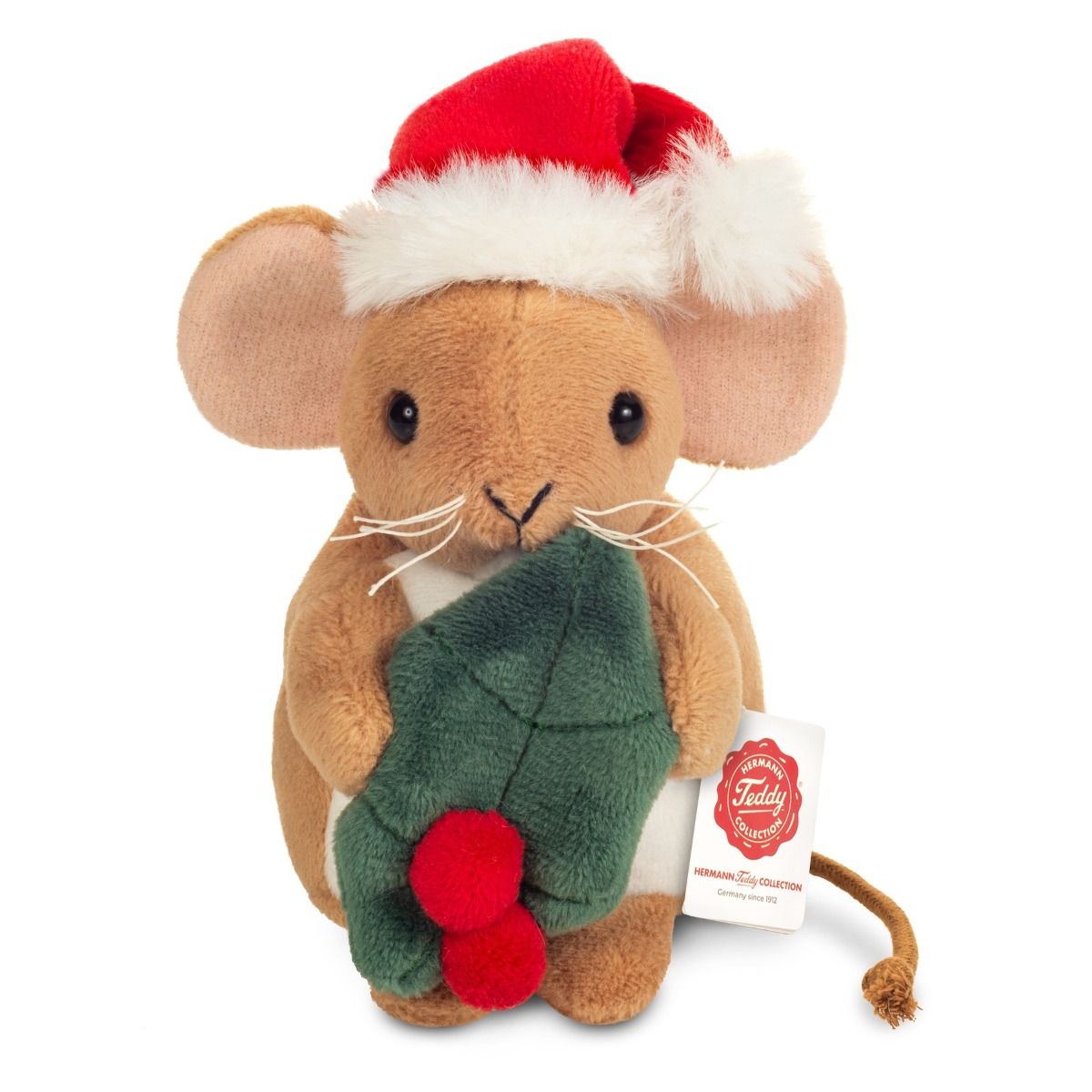 Teddy-Herrmann ⎮ Weihnachtsmaus mit Ilexblatt ⎮ 11 cm