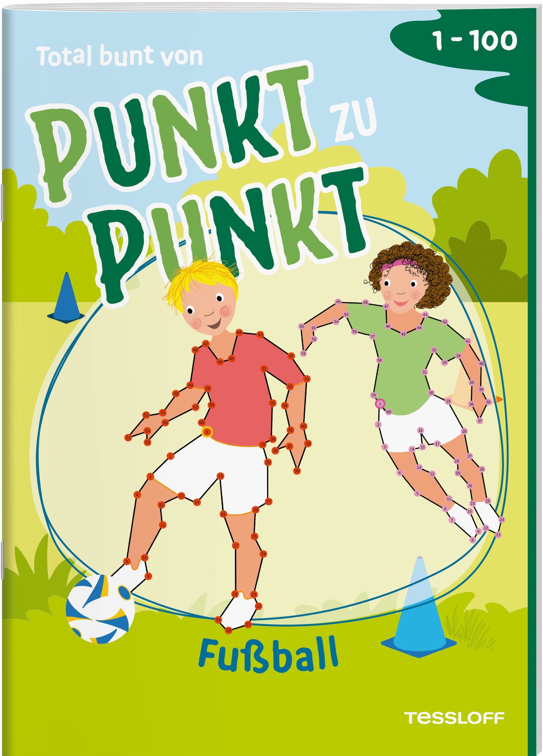 Total bunt von Punkt zu Punkt. Fußball. Von 1 bis 100
