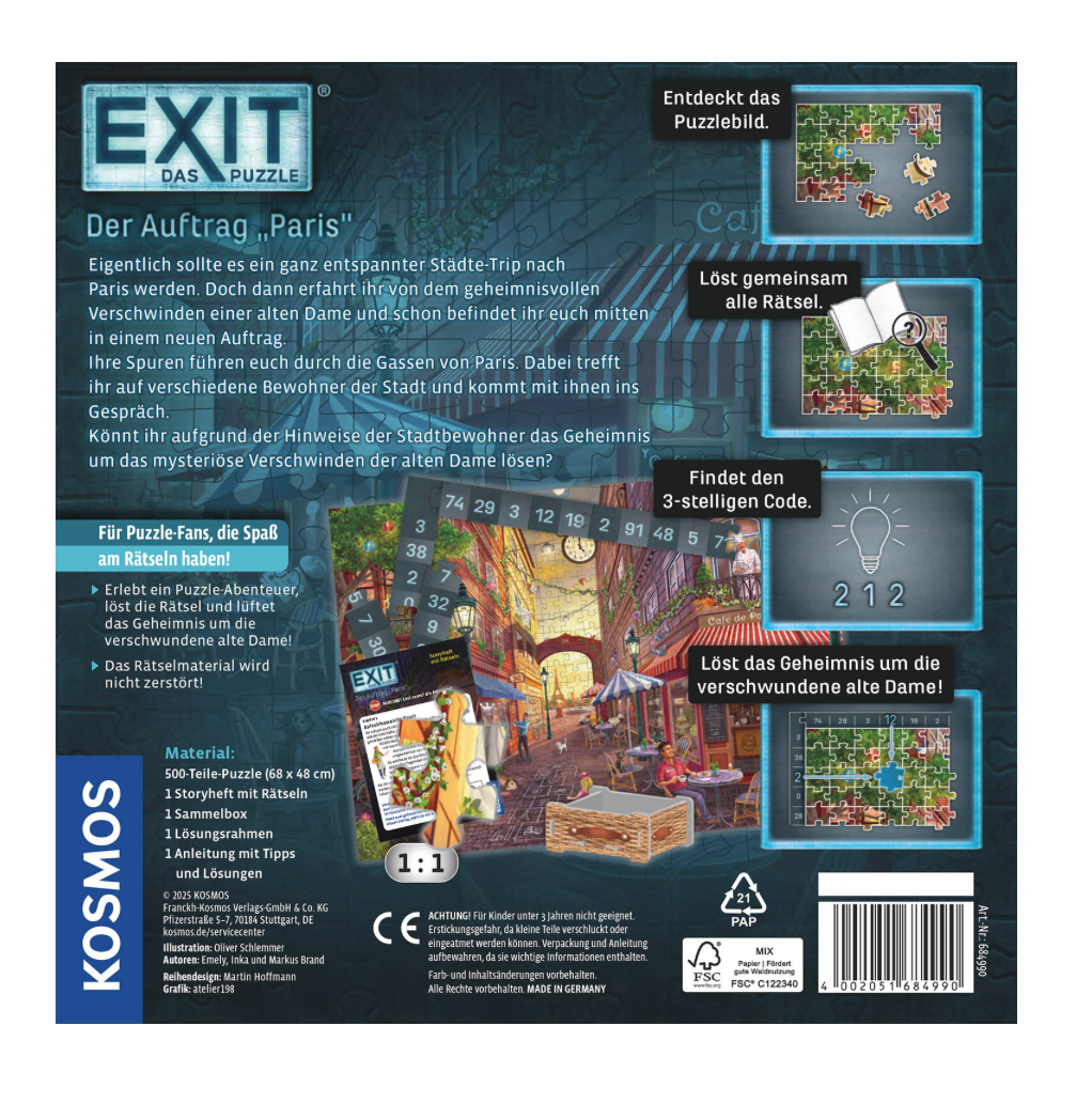 Rätselspiel KOSMOS EXIT - Das Puzzle: Der Auftrag "Paris"