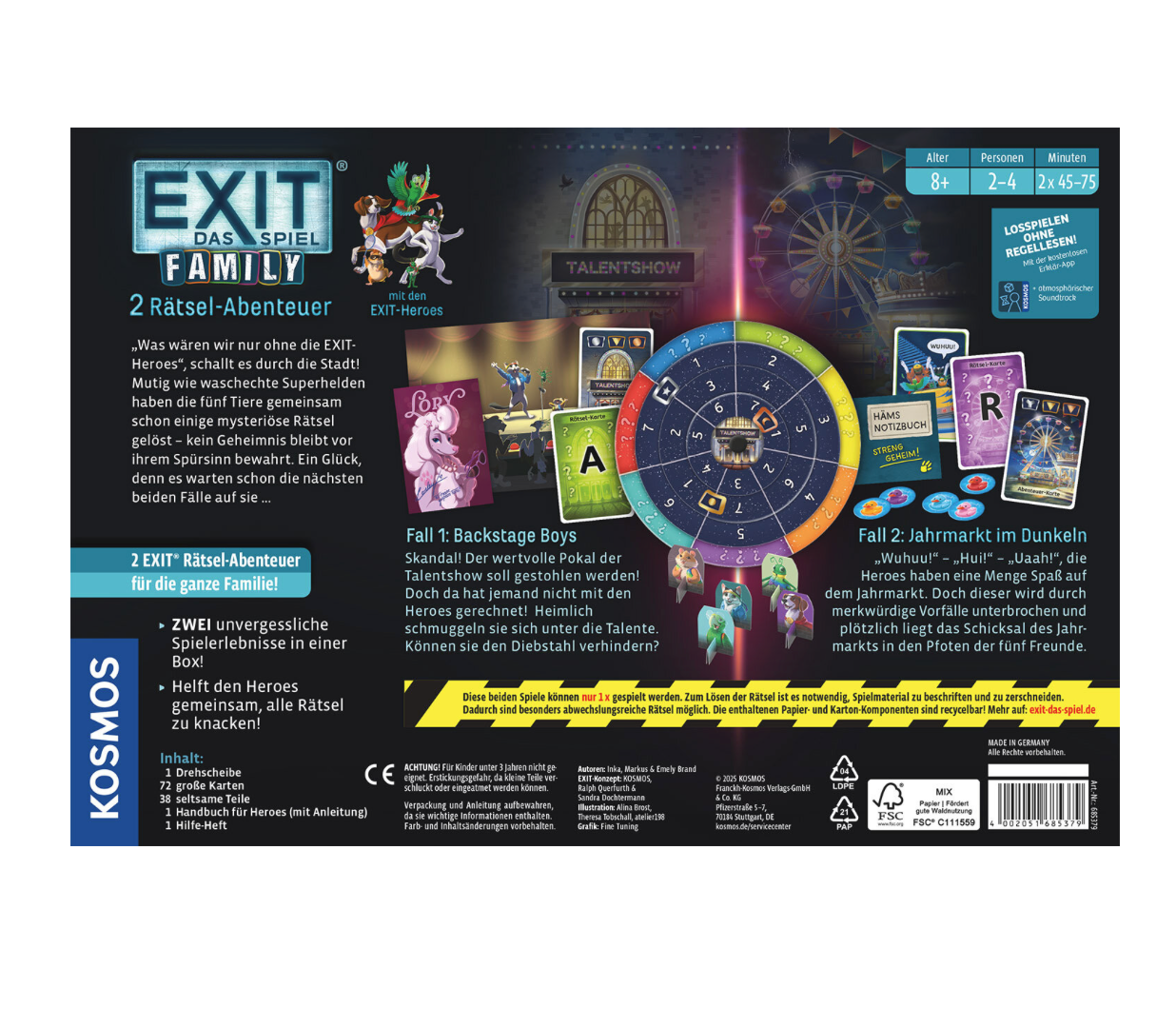 Rätselspiel KOSMOS EXIT Das Spiel Family: Backstage Boys / Jahrmarkt im Dunkeln
