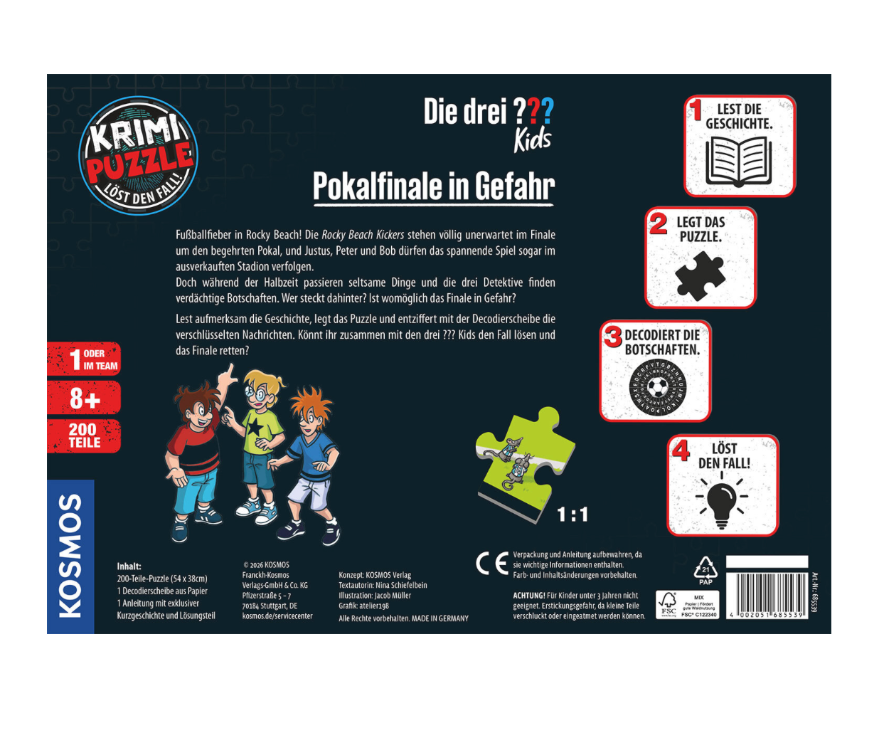 Puzzle KOSMOS Krimipuzzle: Die drei ??? Kids - Pokalfinale in Gefahr (200 Teile)