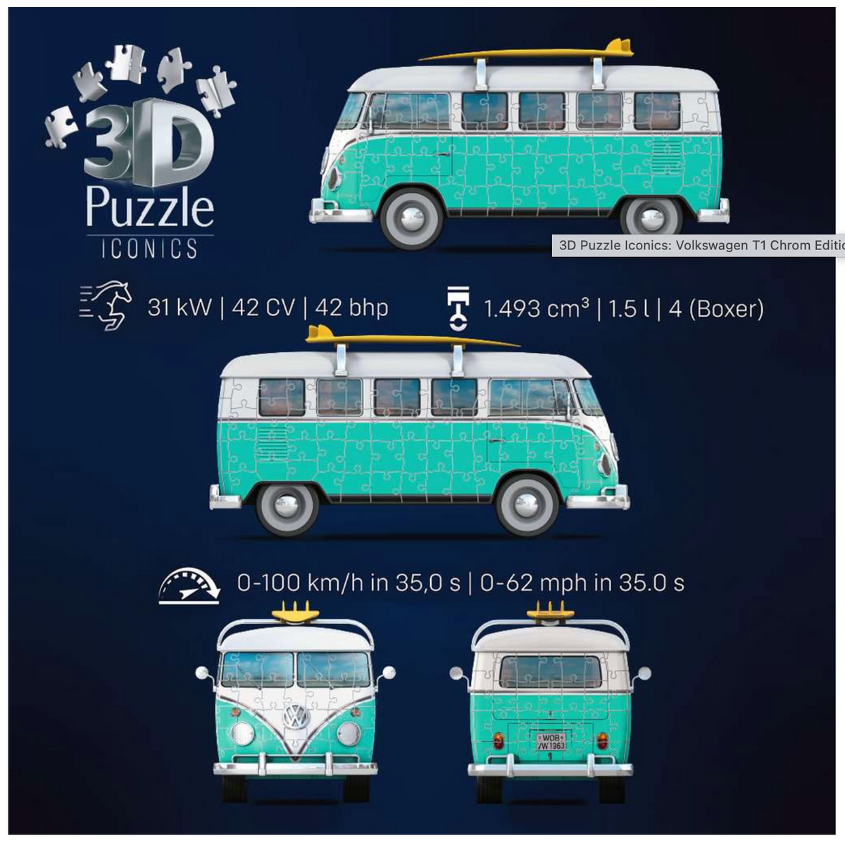 3D Puzzle Iconics: Volkswagen T1 Chrom Editionon