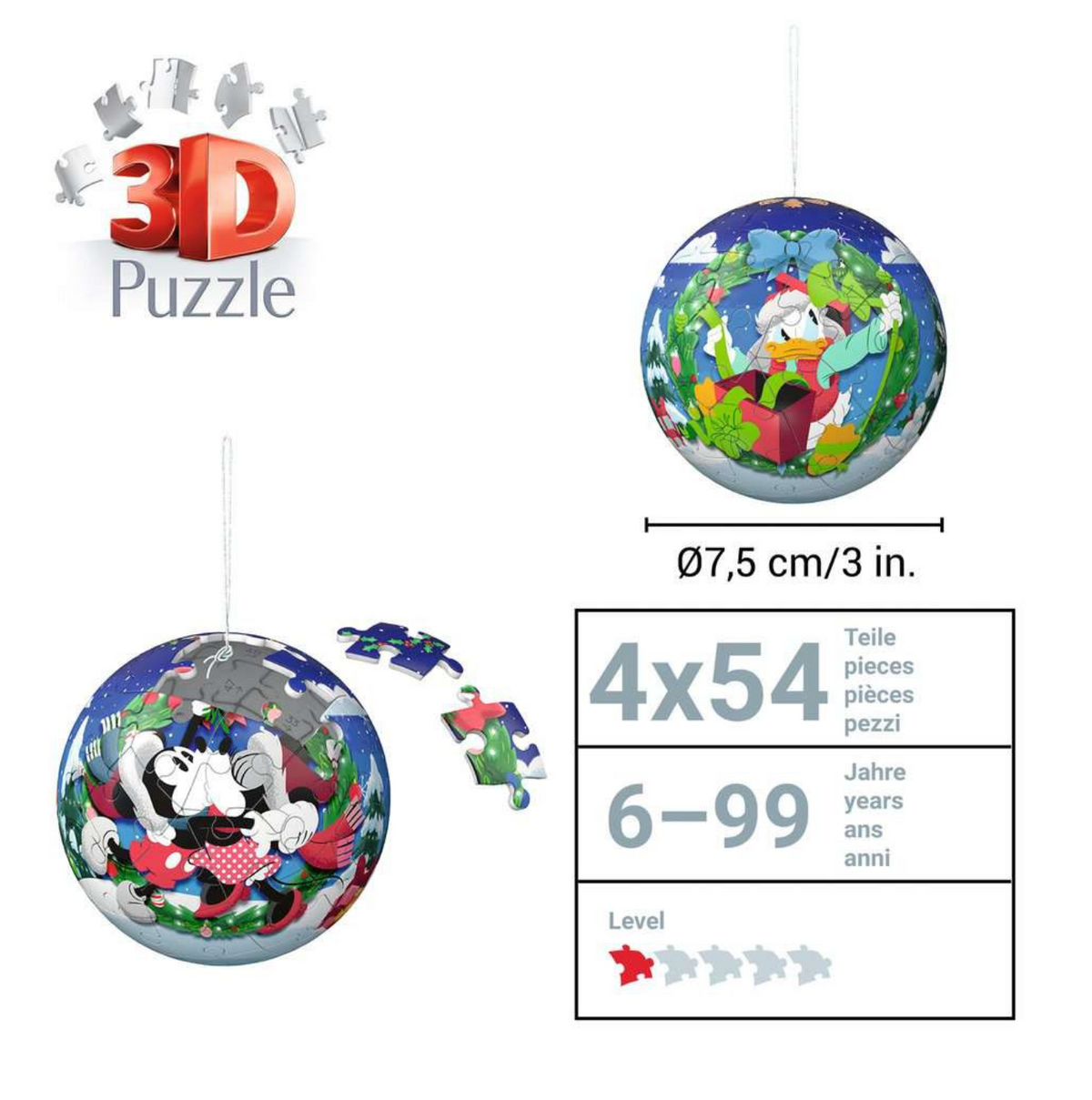 3D Puzzle-Ball-Set Weihnachtskugeln Disney
