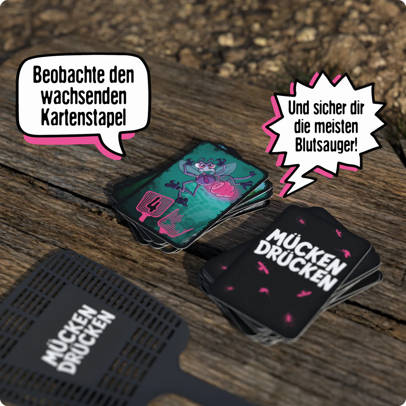 Wissensspiel Denkriesen Mücken Drücken "Ein Hauen und Stechen."