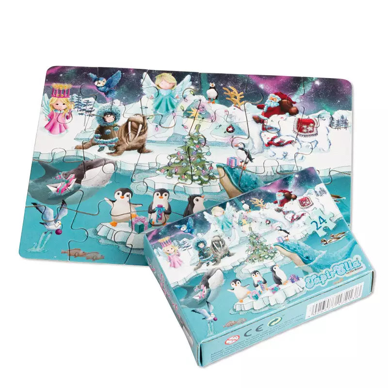 Weihnachten Lutz Mauder Verlag TapirElla Mini-Glitter Puzzle, Weihnachten auf dem Eis 24tlg.