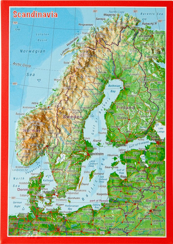 Reliefpostkarte Skandinavien