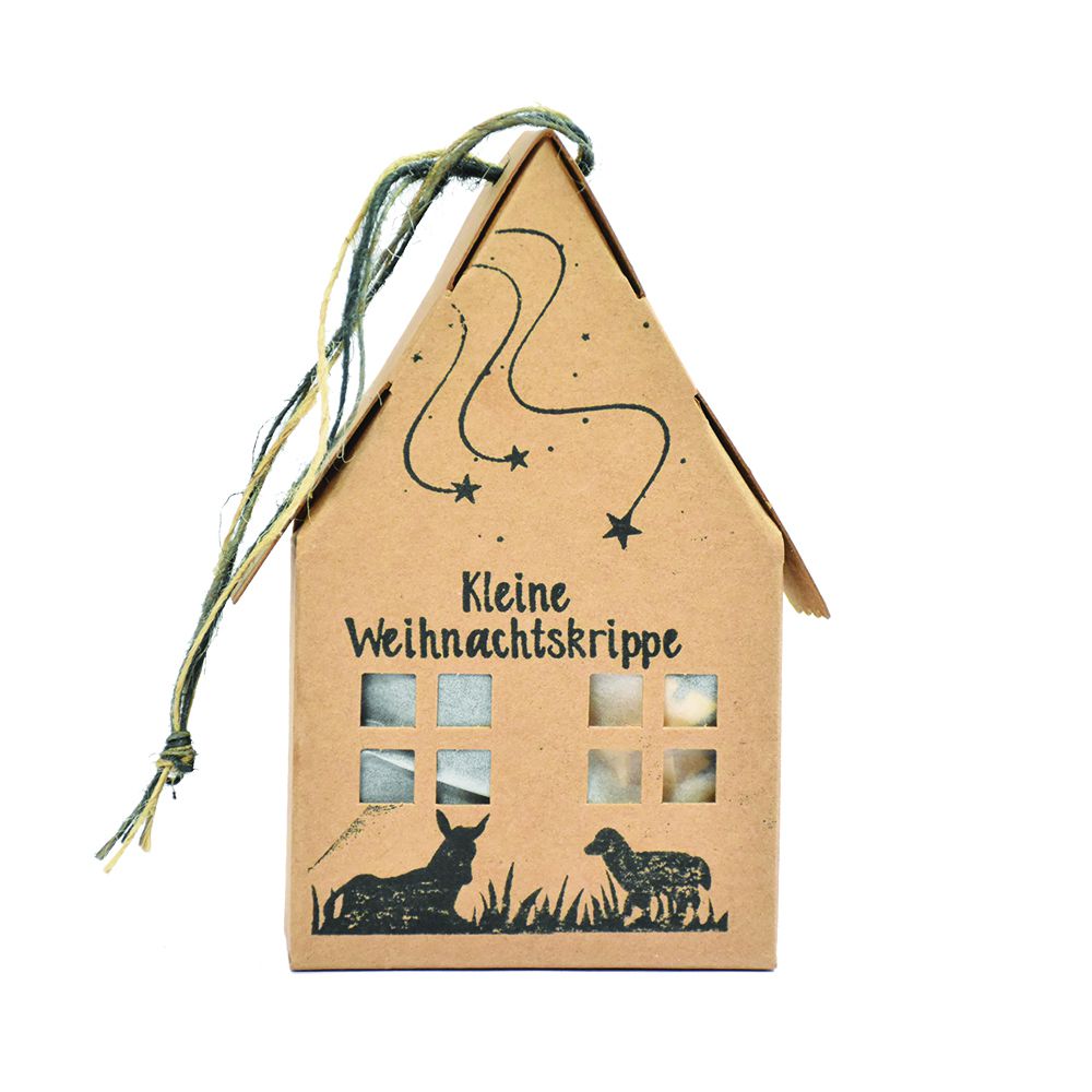 Kleine Weihnachtskrippe mit Stall und Filzfiguren