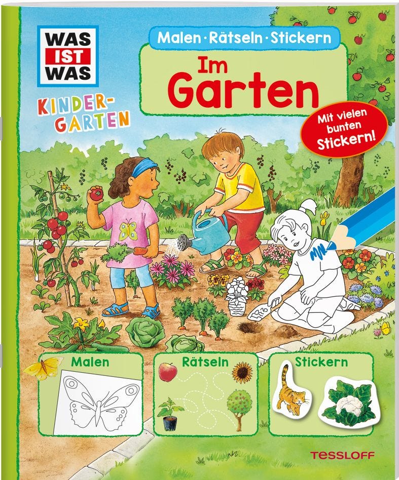 WAS IST WAS Kindergarten // Malen Rätseln Stickern // Im Garten