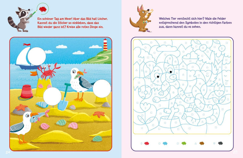 Sticker-Rätsel für Kindergarten-Kids. Farben und Formen