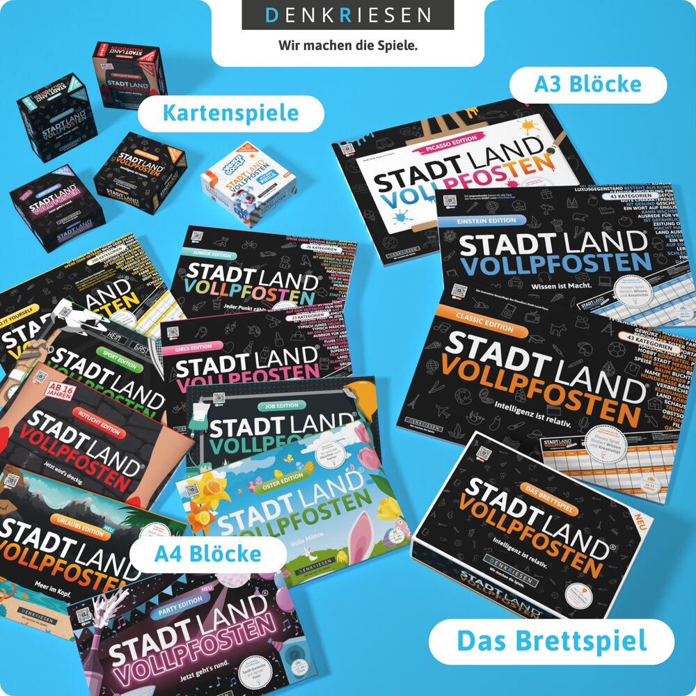 STADT LAND VOLLPFOSTEN® - Brettspiel - "Intelligenz ist relativ."